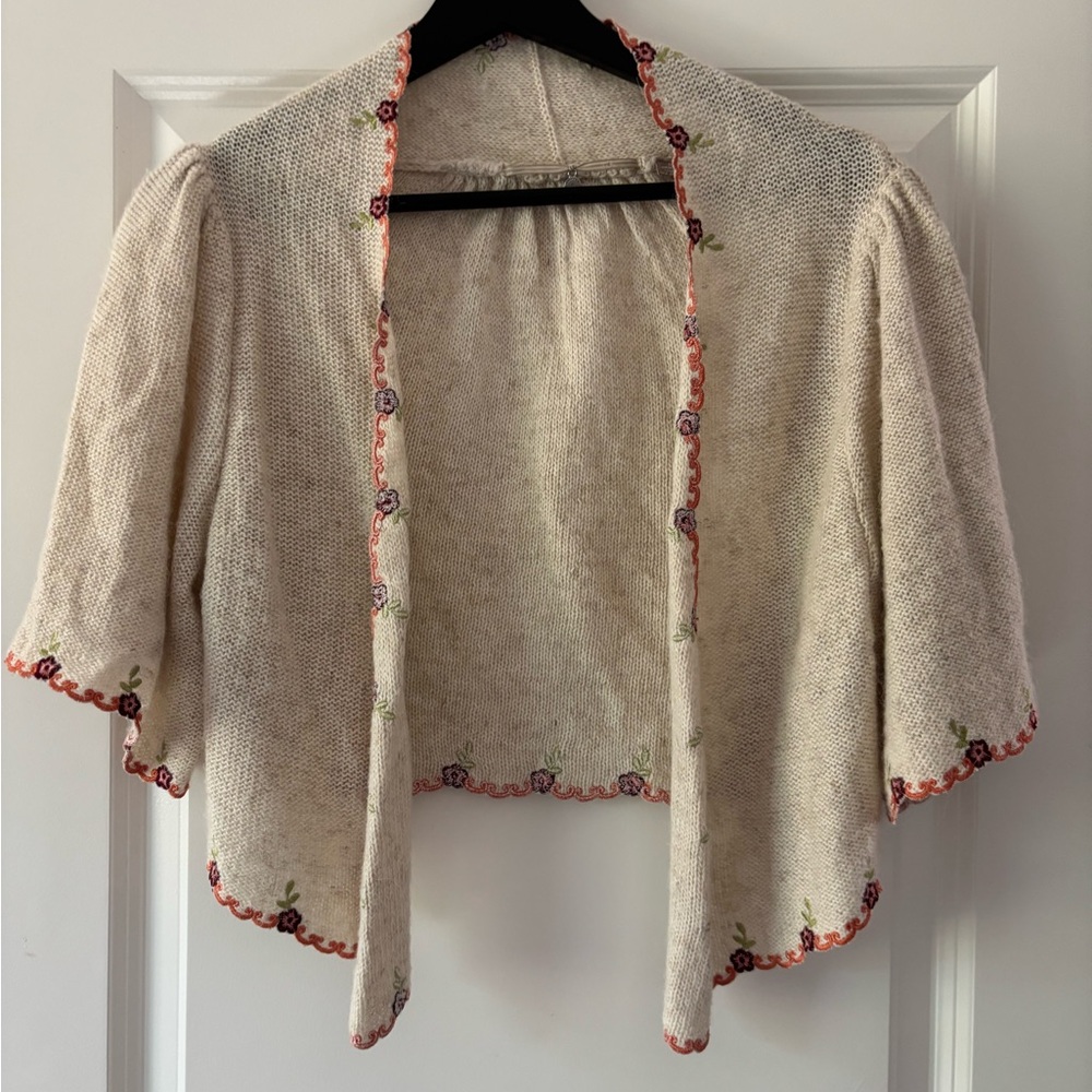 Chic Cream Embroidered Shrug